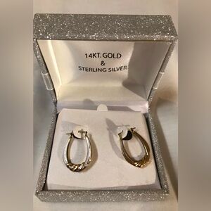 Fine Jewelry Yellow Gold Sterling Silver Fluted Oval Hoop Earrings